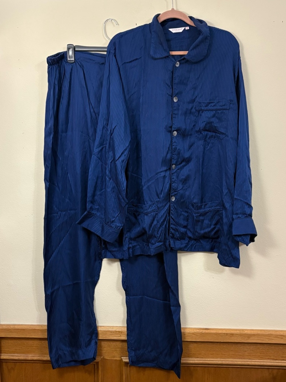 Derek Rose Silk Satin classic fit Pajama set men’s 3XL navy luxury sleepwear